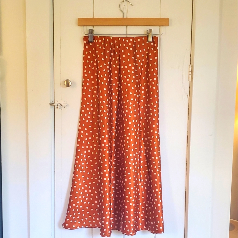 Rust and White Polka Dot Midi Slip Skirt